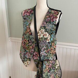 Vintage Handmade 1990's Floral Tapestry Vest and Purse Handbag